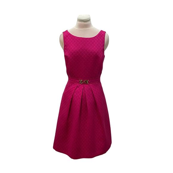 TAHARI ASL Hot Pink Lattice Textured Sleeveless Dress 6 Career Cocktail Barbie - Picture 1 of 6
